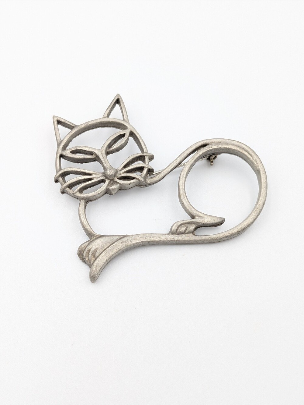 Vintage Luca Razza Silver Tone Abstract Cat Brooch, Signed L. RAZZA Pin